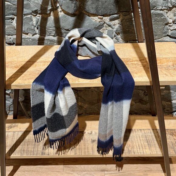 Burberry Blue Ivory Exploded Check Overdye Effect 200cm Cashmere Scarf - Picture 1 of 16